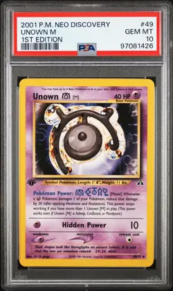 PSA 10 Unown M 1st Edition Neo Discovery 49/75 1st Edition Pokemon Card - Image 1