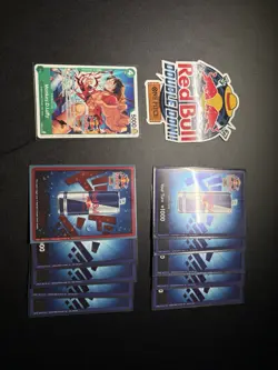 ONE PIECE TCG Red Bull Double Don!! And Promo Card Monkey D.Luffy w/sticker - Image 1