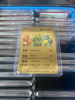 Pokemon Charmander, Bulbasaur, And Squirtle Tag Team Gold Foil Fan Art - Image 1