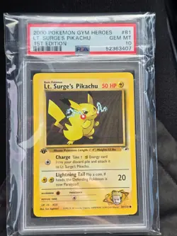 2000 POKEMON GYM HEROES 1ST EDITION #81 LT. SURGE'S PIKACHU PSA 10 - Image 1