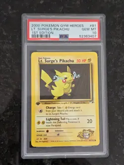 2000 POKEMON GYM HEROES 1ST EDITION #81 LT. SURGE'S PIKACHU PSA 10 - Image 2