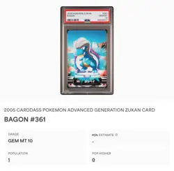 PSA 10 GEM MINT Bagon #361 Carddass Zukan Advanced Gen. Bandai Pokemon TCG POP 1 - Image 2