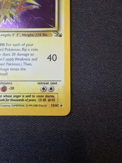 Pokemon Zapdos Holo Card Fossil 15/62 Near Mint Condition 1999 - Image 4