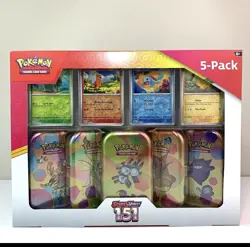 Pokemon Scarlet & Violet - 151 (5-Pack) Mini Tins w/ 4 Promos Costco Bundle - Image 1