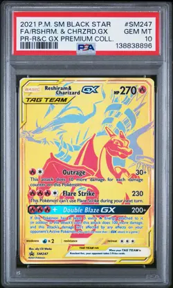 2021 POKEMON SM BLACK STAR PROMO #SM247 FULL ART/RESHIRAM & CHARIZARD GX PSA 10 - Image 1