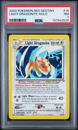 2002 POKEMON NEO DESTINY #14 LIGHT DRAGONITE-HOLO PSA 7 - Image 1