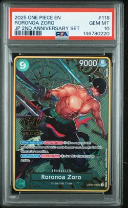 2025 ONE PIECE EN JAPANESE 2ND ANNIVERSARY SET RORONOA ZORO PSA 10 - Image 1