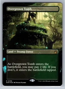 MTG Ravnica Remastered Borderless Foil #296 Overgrown Tomb Rare Land - Image 1