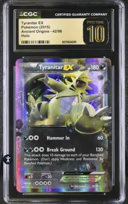 CGC 10 Pristine Pokemon 2015 XY Ancient Origins Tyranitar EX #42/98 Low Pop - Image 1