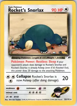Pokemon TCG Rockets Snorlax 33/132 Gym Heroes Unlimited - Image 1