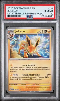 2025 POKEMON PRE EN-PRISMATIC EVOLUTIONS MASTER BALL REVERSE HOLO JOLTEON PSA 10 - Image 1