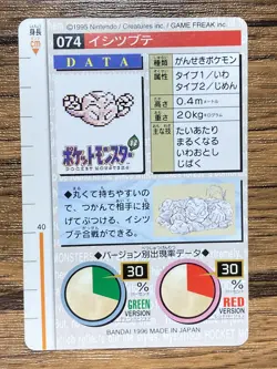 Pokemon Carddass Card Geodude No.74 Bandai Pocket Monsters Green ver. 1996 - Image 2