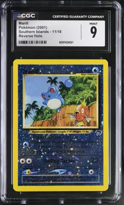 CGC 9 Marill Southern Islands 11/18 Graded Pokemon Card SWIRL - Image 1