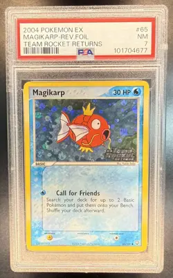 2004 Pokemon EX Team Rocket Returns Magikarp #65/109 Reverse Foil PSA 7 - Image 1