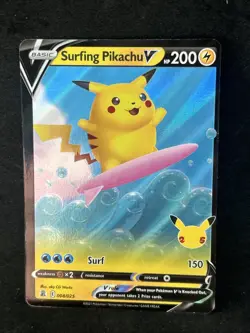 Surfing Pikachu V 008/025 Celebrations Ultra Rare Pokemon TCG 2021 NM - Image 1