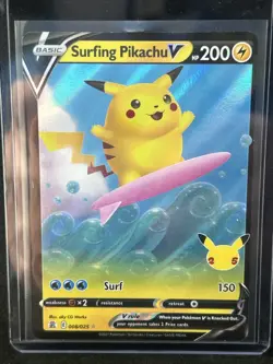 Surfing Pikachu V 008/025 Celebrations Ultra Rare Pokemon TCG 2021 NM - Image 3
