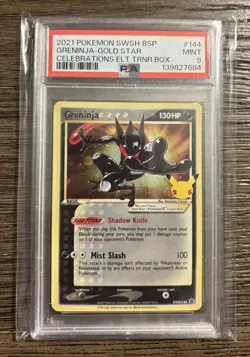 2021 POKEMON SWSH PROMO ETB CELEBRATIONS #144 GRENINJA-GOLD STAR PSA 9 - Image 1