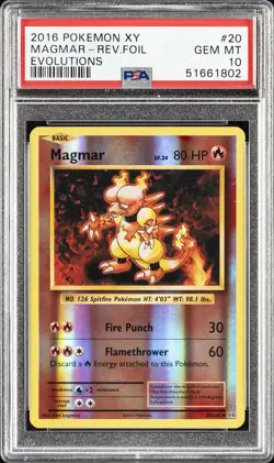 2016 POKEMON XY EVOLUTIONS #20 MAGMAR-REVERSE FOIL PSA 10 - Image 1