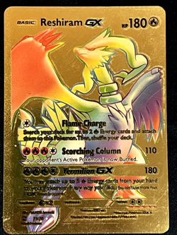 Pokemon Reshiram GX HP180 Rainbow Gold Foil Fan Art Card - Image 1