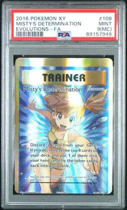 PSA 9 MC MISTY'S DETERMINATION 108 XY EVOLUTIONS MISCUT POKEMON - Image 1