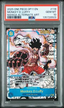 2025 ONE PIECE OP11-A FIST OF DIVINE SPEED #118 MONKEY D. LUFFY PSA 10 - Image 1