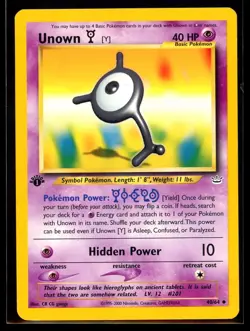 2001 Neo - Revelation Unown Y #40 1st Edition Non Holo Pokemon Card - Image 1