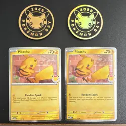 Pokemon Pikachu 2026 Pokemon Day Stamped Card Lot (2 Cards) & Coins - Image 1