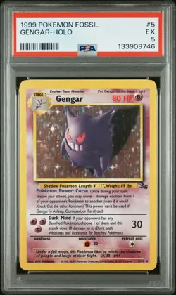 1999 POKEMON FOSSIL #5 GENGAR-HOLO PSA 5 - Image 1