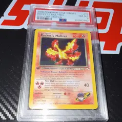Pokemon TCG Rocket's Moltres Holo Rare Gym Heroes 1st Edition PSA 8 - Image 1