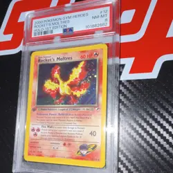Pokemon TCG Rocket's Moltres Holo Rare Gym Heroes 1st Edition PSA 8 - Image 3