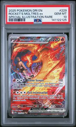 2025 POKEMON DRI EN-DESTINED RIVALS #229 TEAM ROCKET'S MOLTRES EX PSA 10 - Image 1