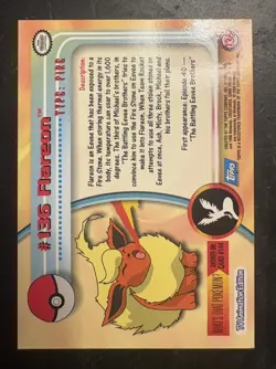2000 Topps Pokemon TV Animation Edition Series 3 Holo Foil #136 Flareon - Image 2