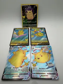 Surfing Pikachu & Flying Pikachu V & Vmax 4 Card Set Pokemon TCG Celebrations NM - Image 1