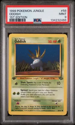 POKEMON CARD 1999 PSA 9 MINT JUNGLE SET 1ST EDITION #58 Oddish - Image 1