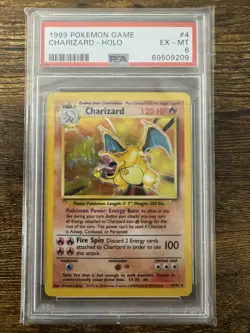 1999 Pokemon Base Set Unlimited 4 Charizard Holo PSA 6 69509209 Graded Pokemon C - Image 1