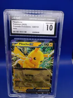 2025 Pokemon Pikachu Ex Prismatic Evolutions Holo 28/131 CGC 10 - Image 1