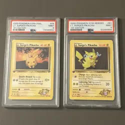 Pokemon TCG: Lt. Surge's Pikachu 081/132 Gym Heroes 1st Edition & 084/132 PSA 9 - Image 1
