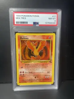 1999 Pokemon Moltres Fossil #27/62 PSA 8 Near Mint Slab (ENG) - Image 1
