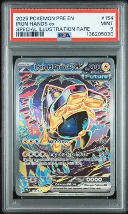 2025 POKEMON PRE EN-PRISMATIC EVOLUTIONS #154 IRON HANDS EX PSA 9 - Image 1