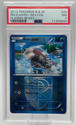 2013 POKEMON BLACK & WHITE PLASMA BLAST #24 RELICANTH REVERSE FOIL PSA 7 NM - Image 1