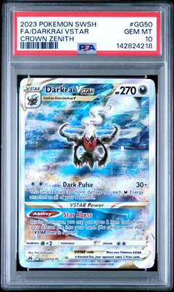 2023 POKEMON SWORD & SHIELD CROWN ZENITH #GG50 FULL ART/DARKRAI VSTAR PSA 10 - Image 1