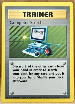 Computer Search 71/102 Pokemon TCG Base Set Trainer Card Unlimited Rare LP - Image 1