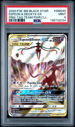 2020 Pokemon Sun & Moon Black Star Promo Espeon & Deoxys GX SM240 PSA 9 - Image 1
