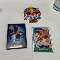 SEALED Red Bull Promo Cards Double Don One Piece tcg + Monkey D. Luffy + sticker - Image 1