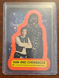 STAR WARS 1977 STICKER CARD # 12 HAN SOLO and CHEWBACCA - Image 1