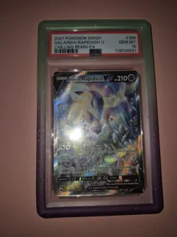 Pokemon TCG Galarian Rapidash V 168/198 SWSH Chilling Reign PSA 10 & card guard - Image 4