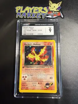 [ CGC 9 ] 1st Edition Rockets Moltres Holo Rare Card 12/132 Gym Heroes English - Image 1