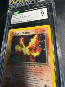 [ CGC 9 ] 1st Edition Rockets Moltres Holo Rare Card 12/132 Gym Heroes English - Image 3