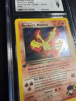 [ CGC 9 ] 1st Edition Rockets Moltres Holo Rare Card 12/132 Gym Heroes English - Image 4