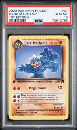 PSA 10 Dark Machamp 1st Edition Team Rocket 27/82 1st Edition Rare Pokemon Card - Image 1